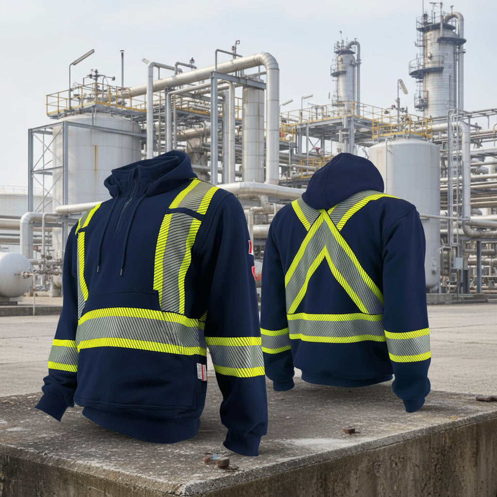 Atlas Navy Blue Men's Pullover FR/AR Hoodies w/ 4" Segmented Stripes 4014NB