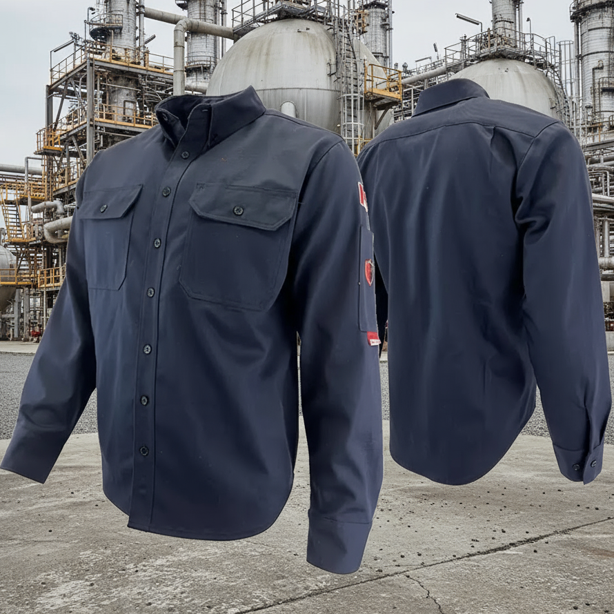 Atlas Navy AR/FR Button Work Shirt 404NB