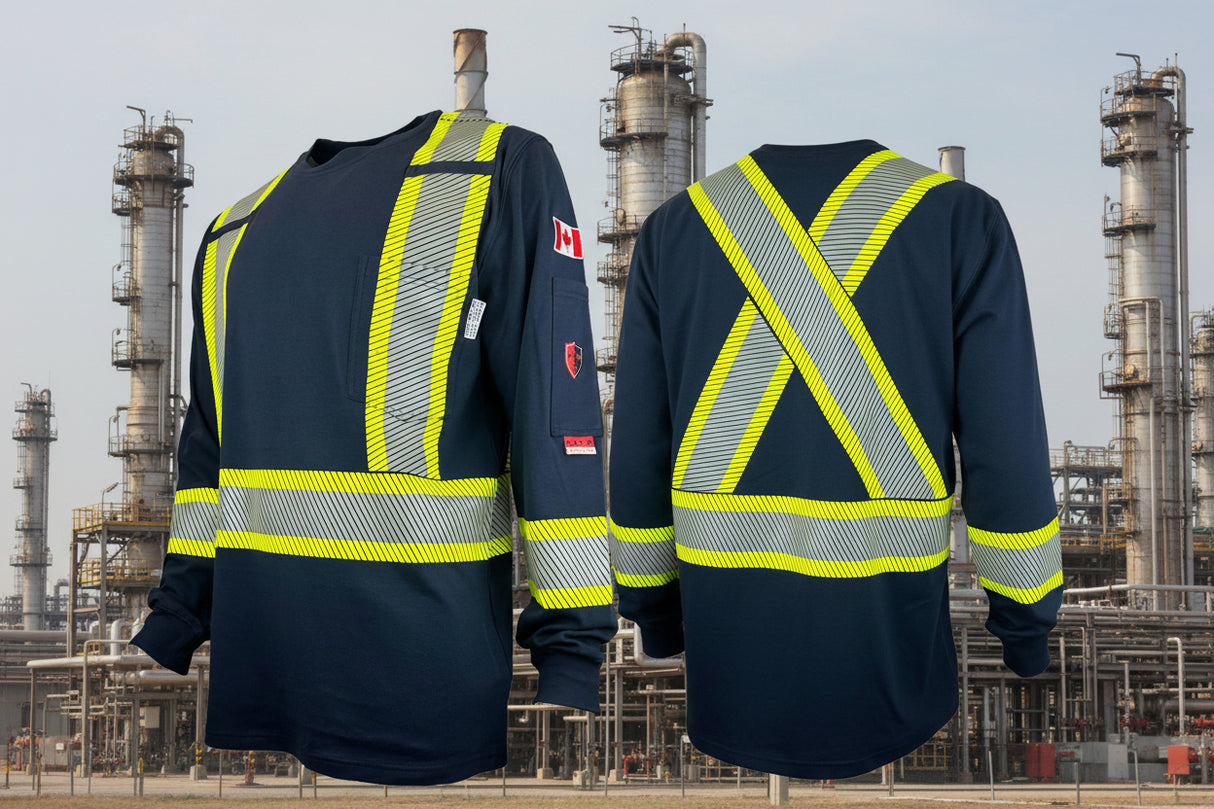 Atlas AR/FR Navy Henley Shirts with 4" Segmented Striping 4074NB