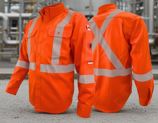 Atlas FR Orange FR Men's Long Sleeve Button-Up Shirt 2'' Silver Reflective 404OR