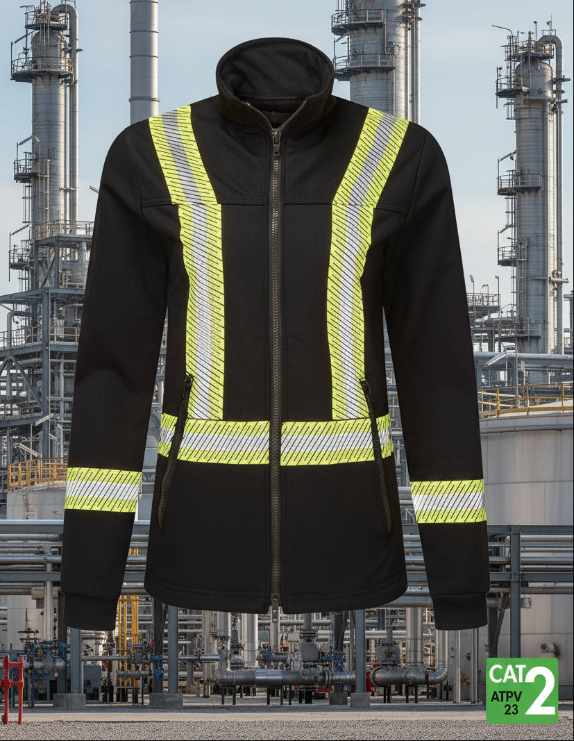 IFR Women's FR Segmented Striped Navy Fleece Full Zip Jacket OSN375