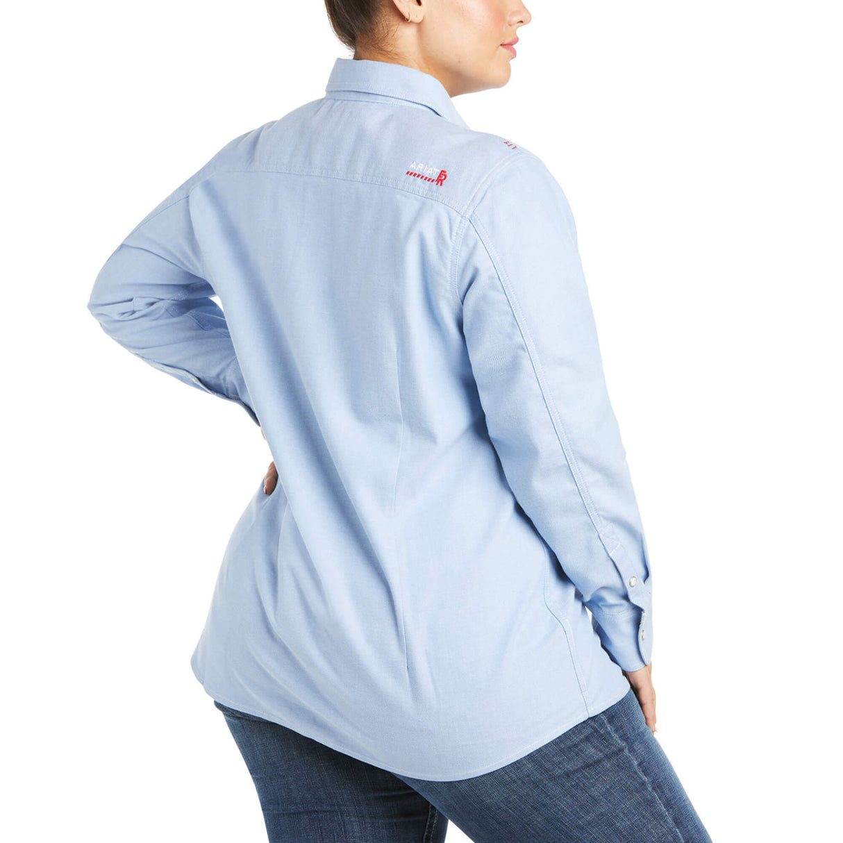 ARIAT Women's FR Solid Dura-Stretch Snap Work Shirt - Blue Twill