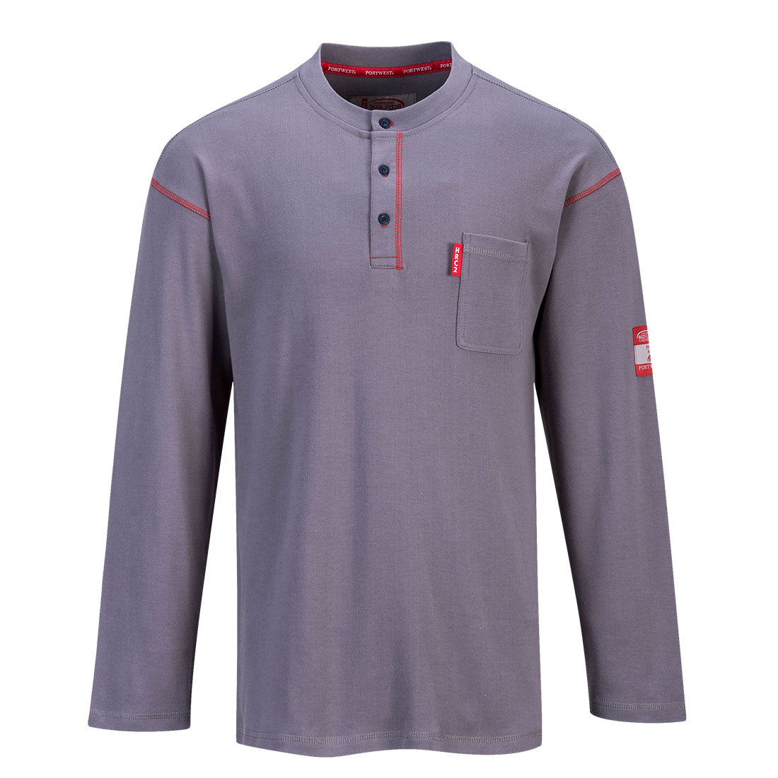 PORTWEST Gray Long Sleeve FR Henley T Shirt FR02