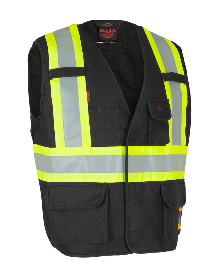 Forcefield FR Cotton Duck Black Hi Vis Safety Vest 022-TVFR158BK-