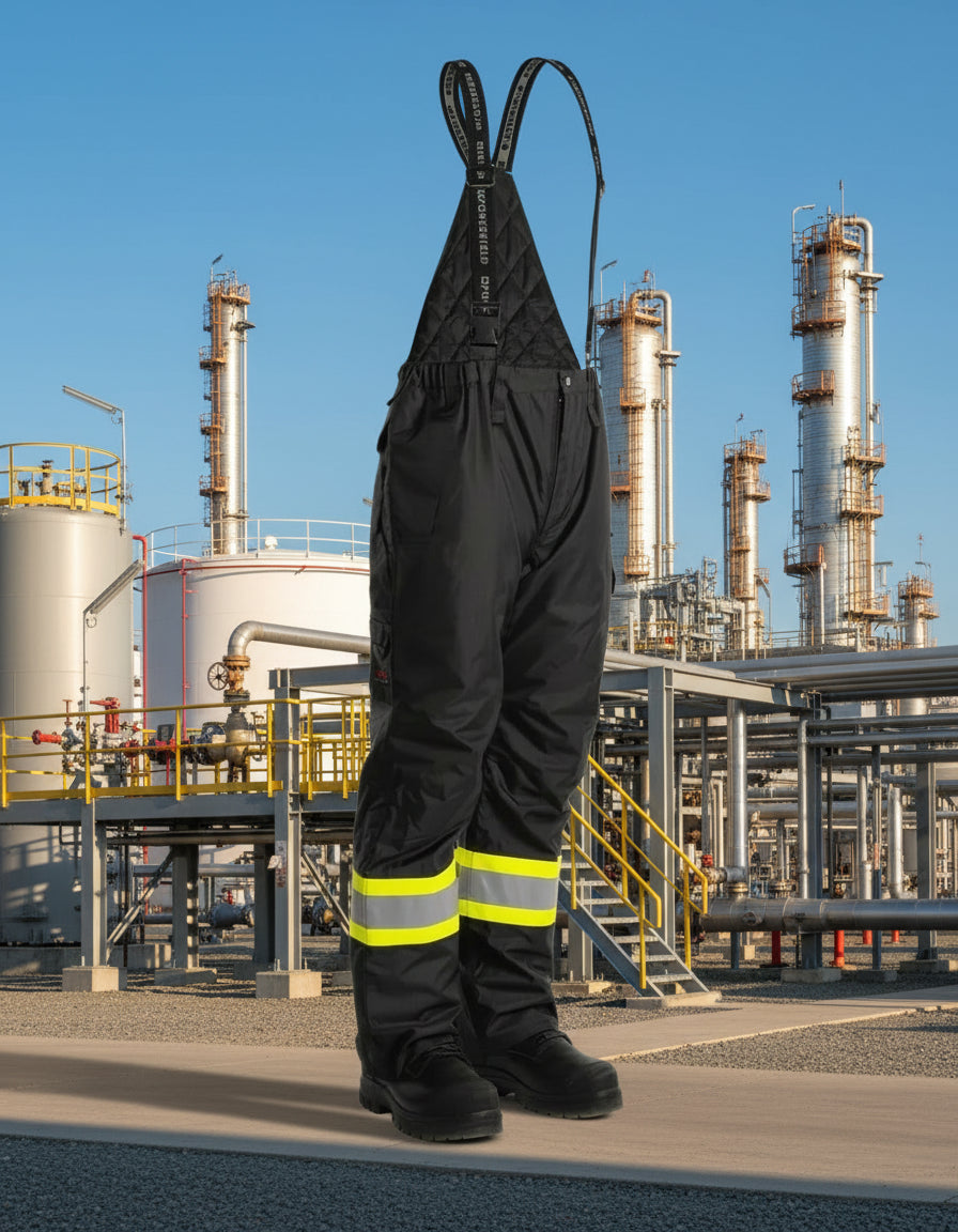 Men's Black Hi-Vis FR Ripstop Light Weight Bib Pants 024-FR235-LW-BK