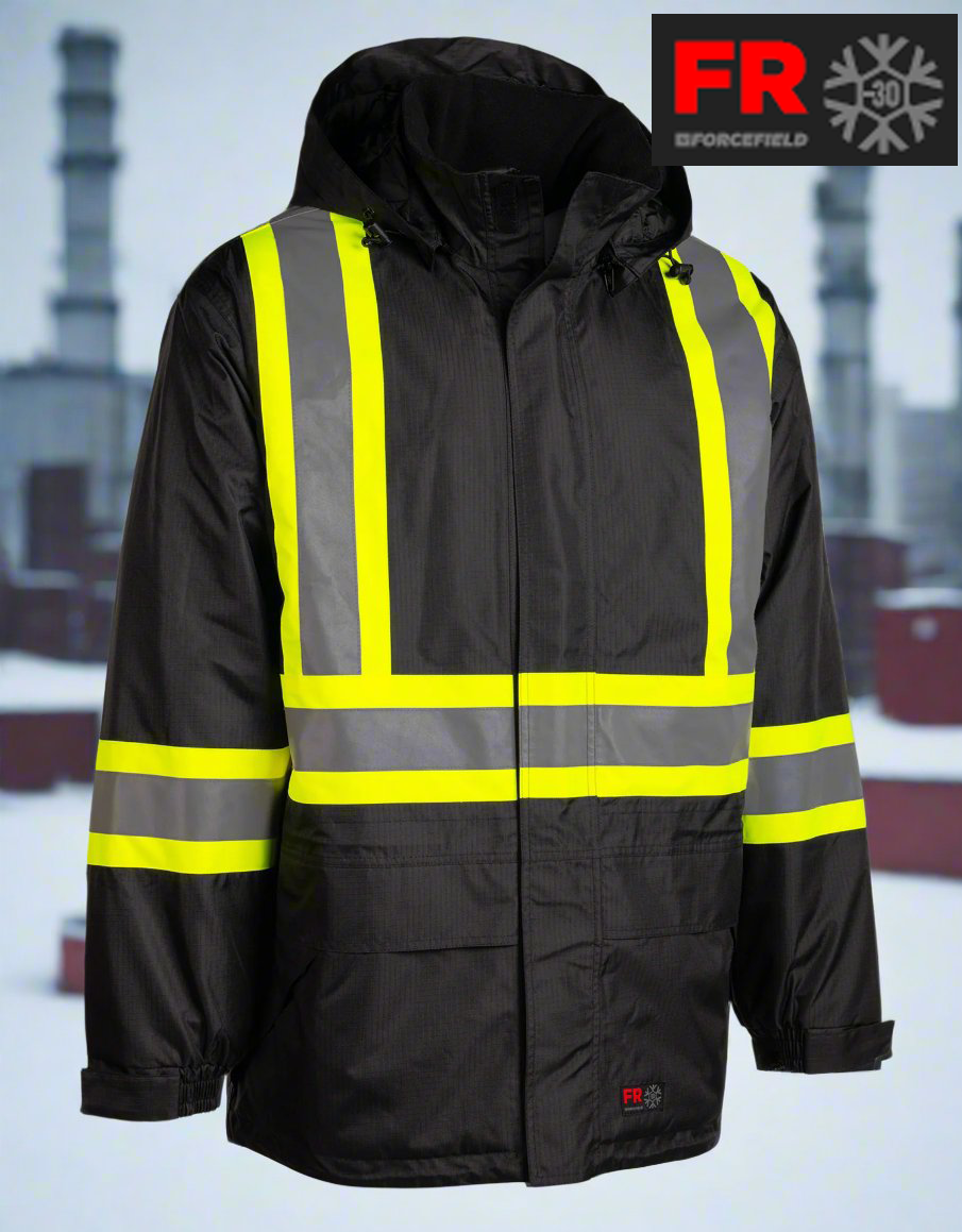 Men's Black Hi-Vis Insulated -30 FR Ripstop Waterproof Jacket replaces Viking 3907FRWJ