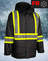 Thumbnail for Men's Black Heavy Weight Hi-Vis -50 FR Ripstop Waterproof Jacket 024-FR705-MX-BK