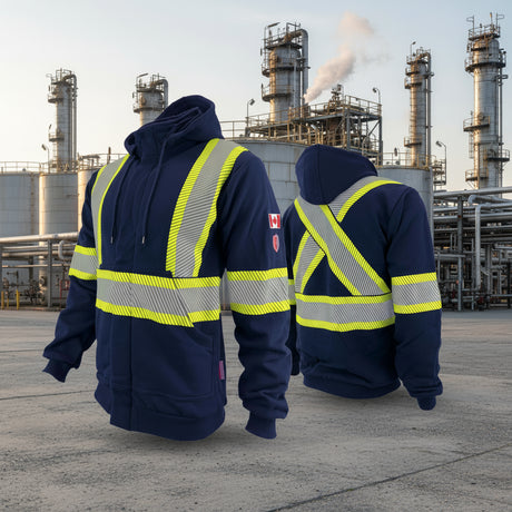 Atlas Navy Blue Zip-up FR/AR Hoodies w/ Segmented 4â€ Stripes 402NB