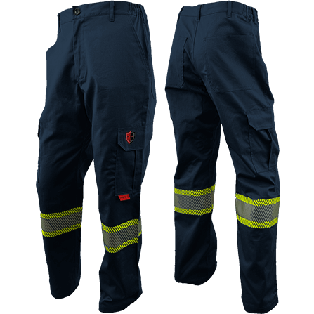 Atlas AR/FR Navy Cargo Pants W/ 4"Yellow/Silver segmented reflective 4054NB