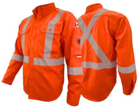 RWW Orange FR Men's Long Sleeve Button-Up Shirt 2'' Silver Reflective Class 2