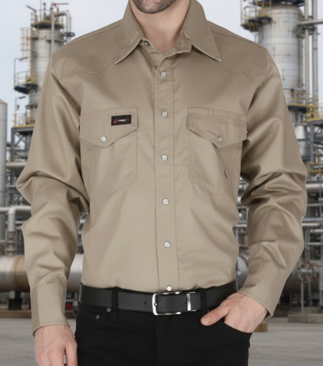 Forge FR Men's Khaki Snap Long Sleeve Work Shirt MFRSLD-002 KHAKI