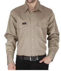 Thumbnail for Forge FR Men's Khaki Snap Long Sleeve Work Shirt MFRSLD-002 KHAKI