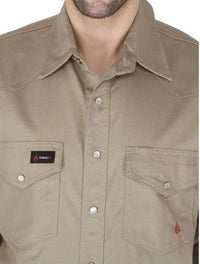 Thumbnail for Forge FR Men's Khaki Snap Long Sleeve Work Shirt MFRSLD-002 KHAKI