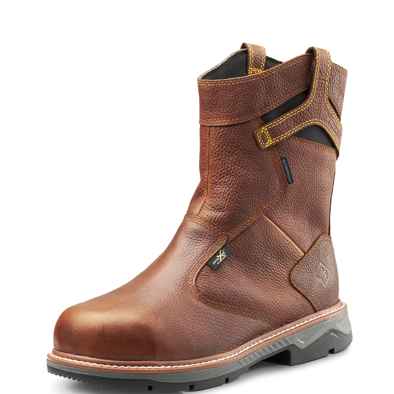 Men's Terra Brown Patton Wellington Waterproof Pull-On Safety Work Boot with Internal Met Guard 4TCCBN