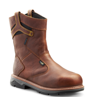 Thumbnail for Men's Terra Brown Patton Wellington Waterproof Pull-On Safety Work Boot with Internal Met Guard 4TCCBN