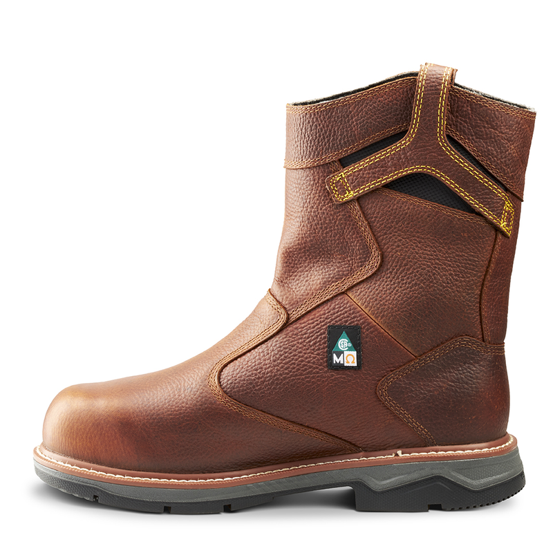 Men's Terra Brown Patton Wellington Waterproof Pull-On Safety Work Boot with Internal Met Guard 4TCCBN