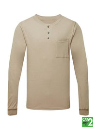 Thumbnail for IFR Men's Khaki FR Front Line 6.9 oz Henley Long Sleeve Shirt FPK660