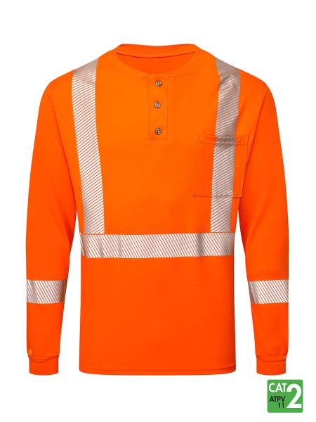 IFR Orange FR Front Line 6.9 oz Henley Segmented Striped Long Sleeve T-Shirt FSO662