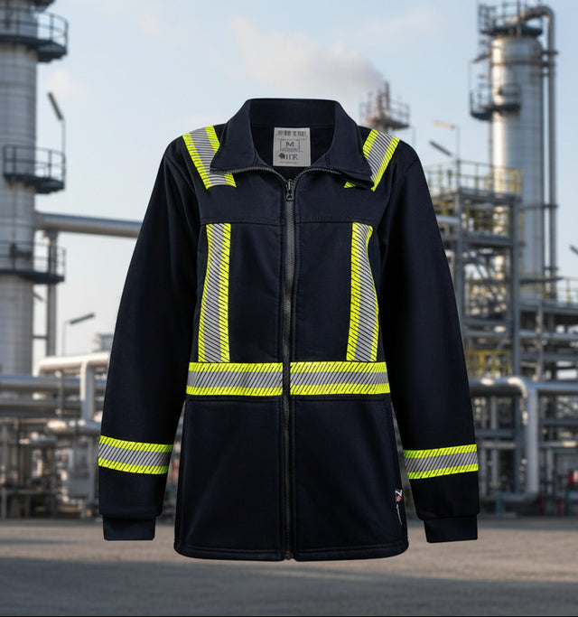 Style 324 - Full Zip FR Segmented Striped Fleece Jacket - Navy