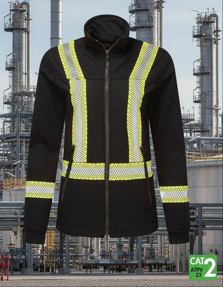 IFR Women's FR Segmented Striped Navy Fleece Full Zip Jacket OSN375