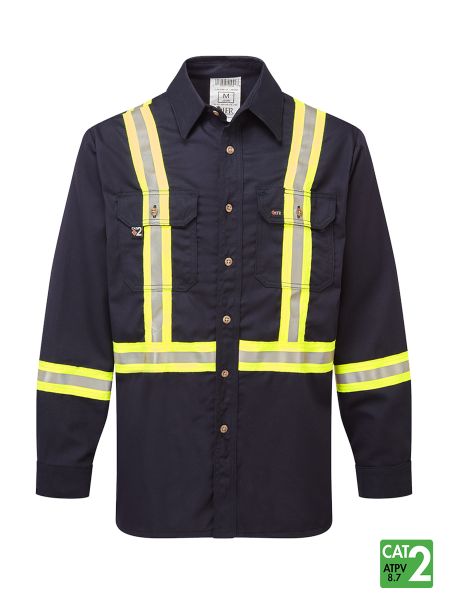 IFR Men's Navy FR Ultrasoft® 7 oz Deluxe Striped Work ShirT USN650