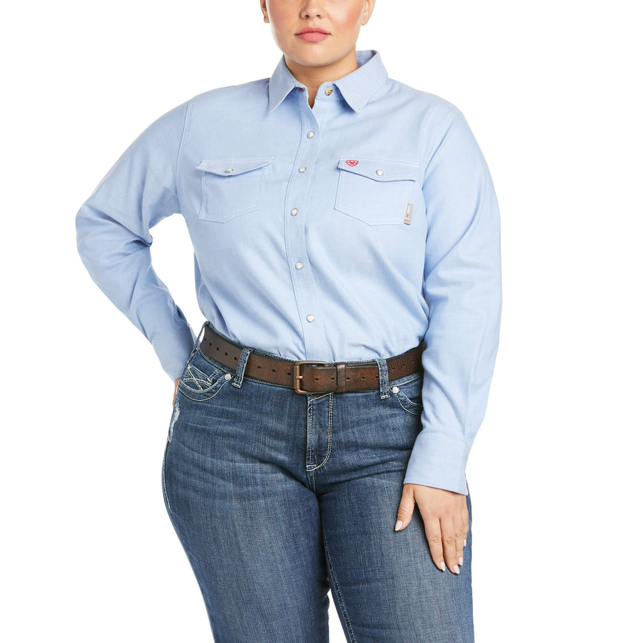 ARIAT Women's FR Solid Dura-Stretch Snap Work Shirt - Blue Twill