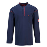 PORTWEST Navy Long Sleeve FR Henley T Shirt FR02NV
