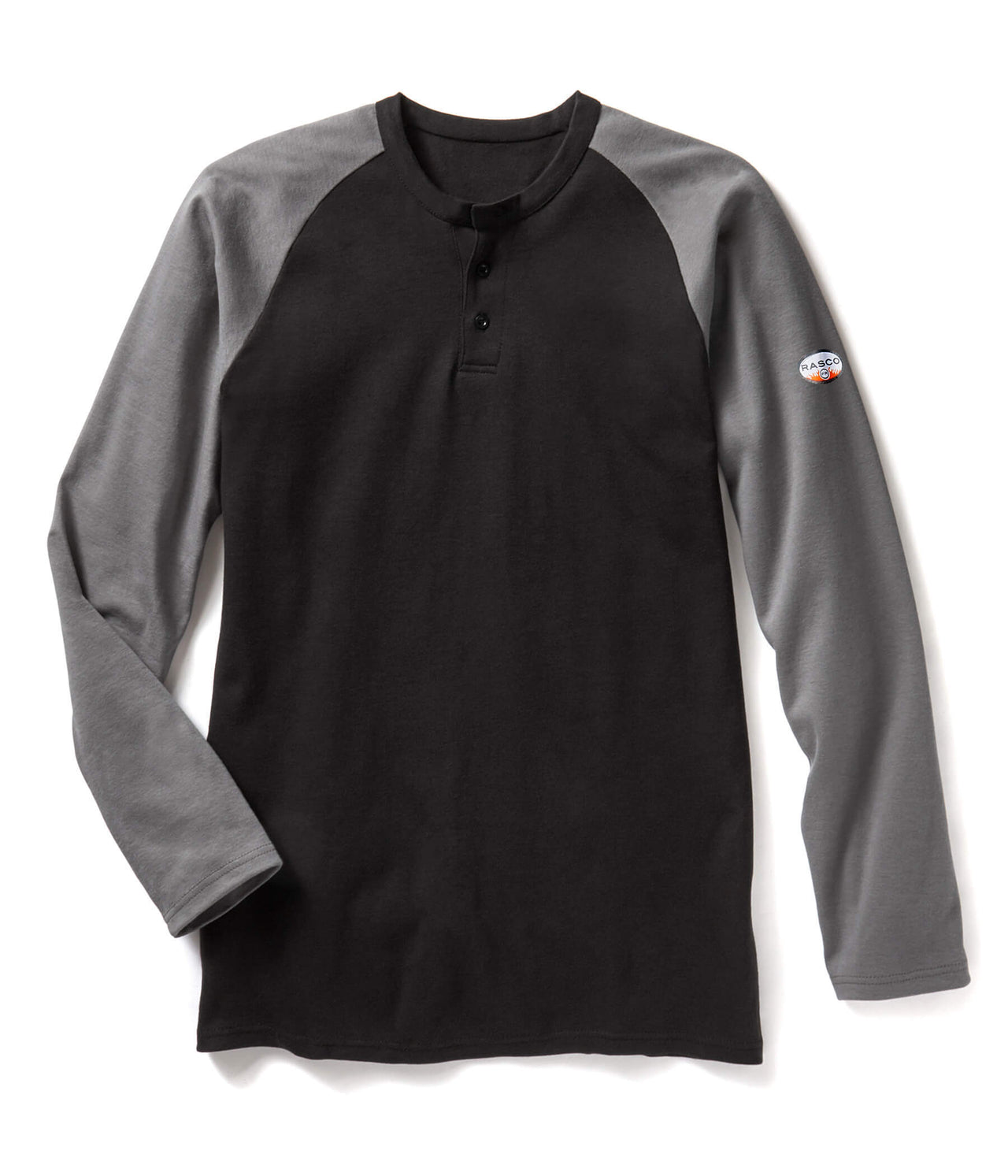 Gray-Black Long Sleeve FR Two-Tone Henley T Shirt