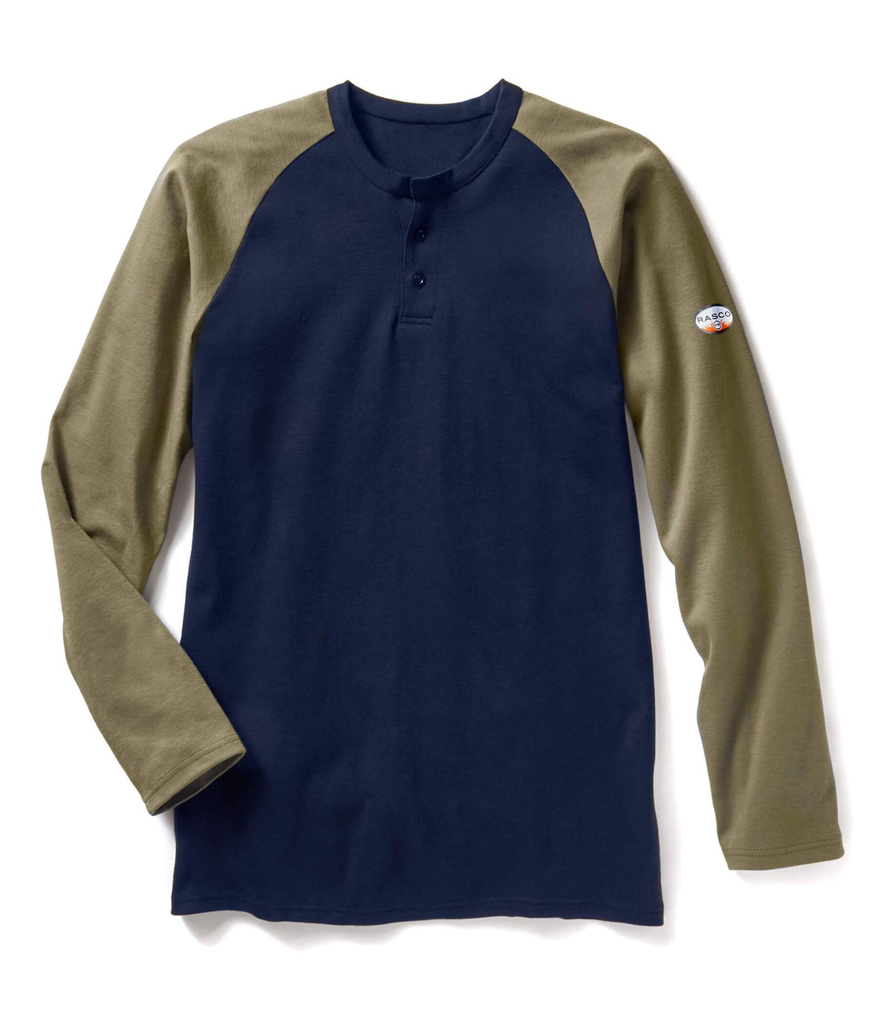 Khaki-Navy Long Sleeve FR Two-Tone Henley T Shirt