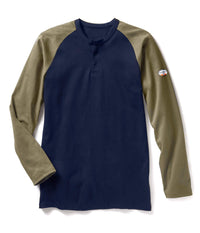 Thumbnail for Khaki-Navy Long Sleeve FR Two-Tone Henley T Shirt