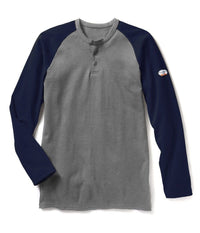 Thumbnail for Navy-Gray Long Sleeve FR Two-Tone Henley T Shirt