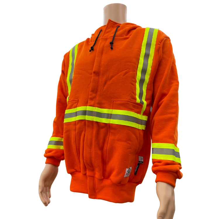 Refinery Work Wear FR Orange HI-VIS Zip Up Hoodie Sweatshirt